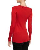 Ribbed Wool V-Neck Sweater, Red