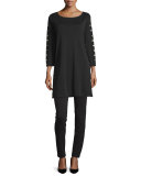 3/4-Sleeve Studded Tunic, Black