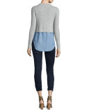 Cati Wool Shirttail Combo Sweater, Gray/Blue