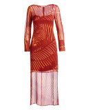 Long-Sleeve Zebra-Print Tunic Dress, Mangosteen