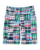 Cotton Patchwork Prospect Shorts, White/Blue/Multicolor, Size 2-7