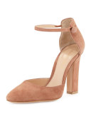 Suede d'Orsay Ankle-Wrap Pump, Praline