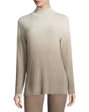Ombre Ribbed Turtleneck, Ecru Multi