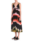 Sleeveless Paint-Striped Sundress, Multi Colors