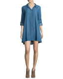 Long-Sleeve Denim Shirtdress, Sun Fade Treatment