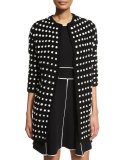 3/4-Sleeve Two-Tone Cocoon Cardigan, Black/Ivory