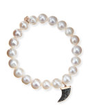 Potato Pearl White Medium Black Diamond Horn Bracelet