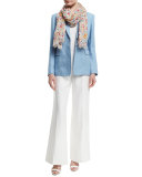 Wide-Leg Linen Side-Zip Pants, White 