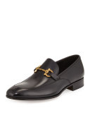 Geremy Antiqued Brass Gancini Bit Calfskin Loafer, Black
