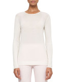 Long-Sleeve Cashmere/Silk Jewel-Neck Pullover, Pelican