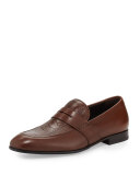 Gaudo 2 Calfskin Penny Loafer with Ostrich Leg Vamp, Light Brown