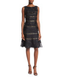 Sequin-Striped Tiered Cocktail Dress, Black