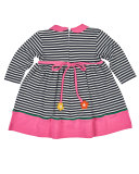 Long-Sleeve Collared Striped Dress, Navy/White, Size 2-6X