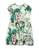 Teresa Pintucked Floral Silk Dress, Green, Size 2