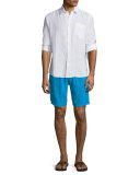 Baie Solid Linen Cargo Shorts, Bright Royal