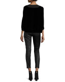 Nadya 3/4-Sleeve Yoked Velvet Blouse, Black