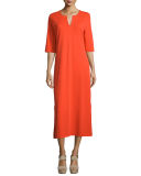 3/4-Sleeve Cotton Interlock Maxi Dress, Plus Size