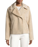 Fur-Trim Colorblock Coat, Beige