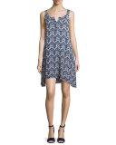 Sleeveless Ombre-Zigzag Dress, Navy/Petal Pink