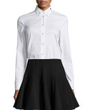 Embellished-Collar Poplin Blouse, White
