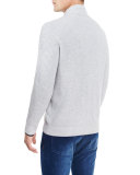 Ribbed Cashmere Full-Zip Cardigan, Light Gray