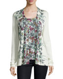 Superfine Floral-Print Cashmere Cardigan