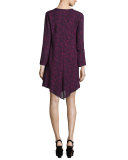Long-Sleeve Lace-up Swing Dress, Midnight/Multicolor