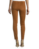 Front-Zip Suede Leggings, Tan
