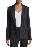 Striped Wool-Blend Jacket, Black
