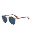 Reflected Monochromatic Metal Brow-Bar Sunglasses, Rose Gold/Brick