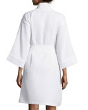 Waffle-Knit Short Wrap Robe, White
