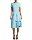 Raffia Tweed Short-Sleeve Dress, Cerulean
