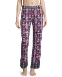Clara Printed Wide-Leg Pants, Black/Deep Ruby 