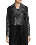 Cody Studded Lamb Leather Moto Jacket, Black