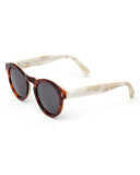 Leonard Round Two-Tone Sunglasses, Tortoise/Cream