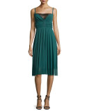 Spaghetti-Strap Pleated Tulle Dress w/ Lace Inset, Clover