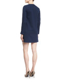 Long-Sleeve Structured Crepe Shift Dress, Midnight Navy
