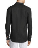 Linen Long-Sleeve Shirt, Black