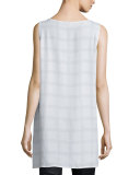 Sleeveless Plaid Silk Tunic, Ash 