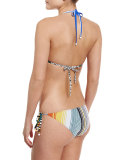 Padded String Bikini W/Stripes, Blue Multi