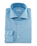 Alternating Wide-Striped Dress Shirt, Aqua