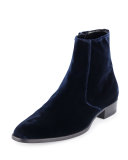 Eddie Side-Zip Velvet Boot, Navy