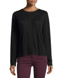 Paneled Linen Long-Sleeve Tee, Noir