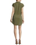 Mila Twill Short-Sleeve Shirtdress, Desert Olive