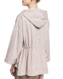 Hooded Taffeta Zip-Front Jacket, Light Pink