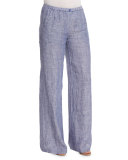 Drifty Linen Wide-Leg Pants, Indigo Mix, Petite