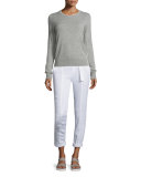 Contrast Tipping Crewneck Sweater, Heather Steel/Off White