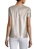 Short-Sleeve Shimmering Jersey Top, Iced Mocha