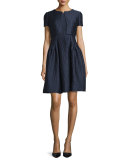 Sleeveless Fit-&-Flare Dress, Indigo/Multi