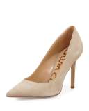 Hazel Pointed-Toe Suede Pump, Beige